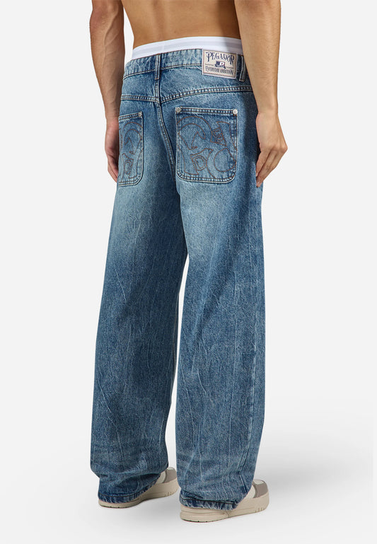 AXAS - Loose Jeans - sprayed washed blue